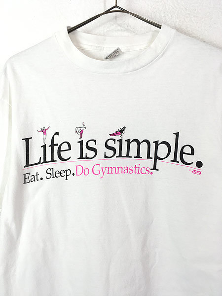  lady's old clothes 90s USA made [Life is simple.] rhythmic sports gymnastics message print T-shirt M old clothes 