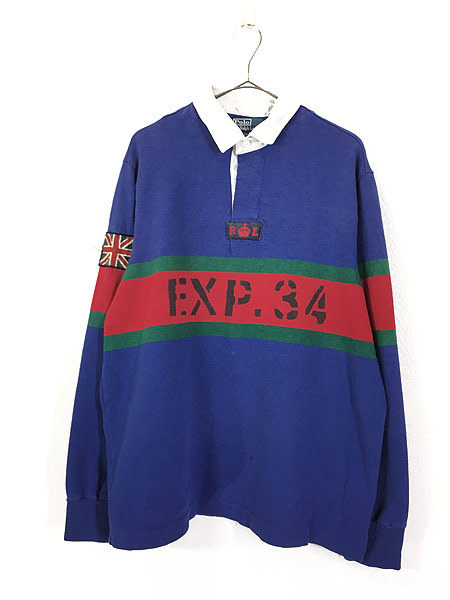 古着 90s Polo Ralph Lauren 「EXP.34」 ステンシル ユニオンジャック ラガー ラグビー シャツ XL 古着_画像1