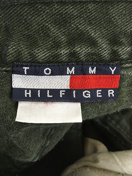 古着 90s TOMMY HILFIGER カラー デニム ショーツ ショート パンツ 緑 W30 古着_画像6