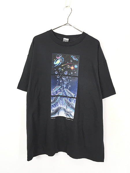 古着 90s USA製 Markus Willis 「FABRIC ART」イルカ 宇宙 惑星 アート Tシャツ XL 古着_画像1