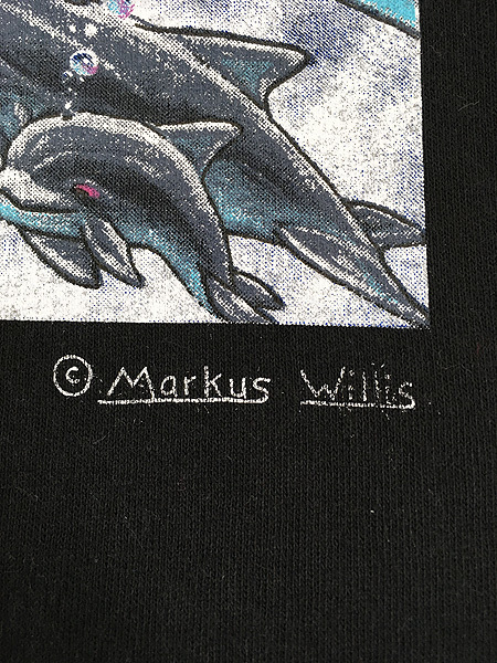 古着 90s USA製 Markus Willis 「FABRIC ART」イルカ 宇宙 惑星 アート Tシャツ XL 古着_画像5