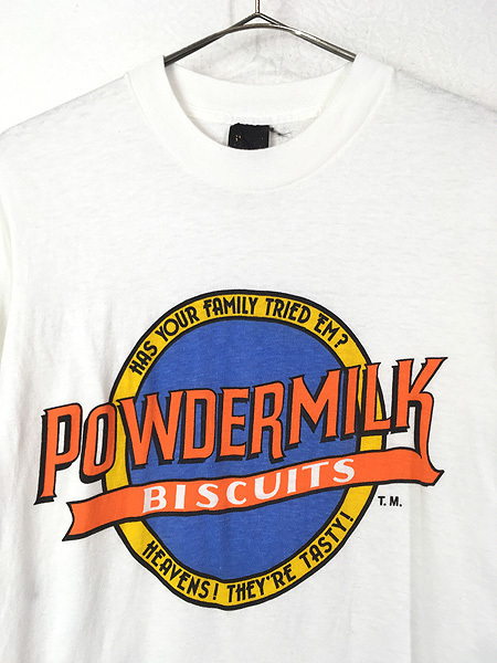 古着 70s POWDERMILK BISCUITS ビスケット 染み込み プロモ Tシャツ M 古着_画像2