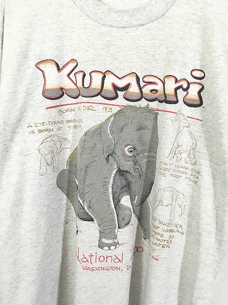 古着 90s USA製 象 ゾウ 「Kumari」 アニマル グラフィック Tシャツ L位 古着_画像2