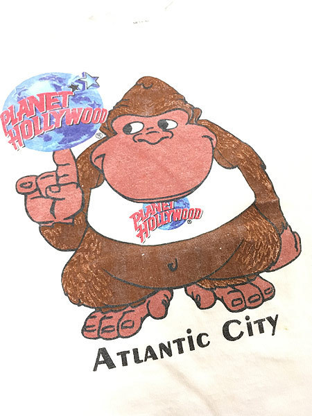 キッズ 古着 90s USA製 PLANET HOLLYWOOD 「Atlantic City」 ゴリラ ロゴ Tシャツ M 6歳位 古着_画像5