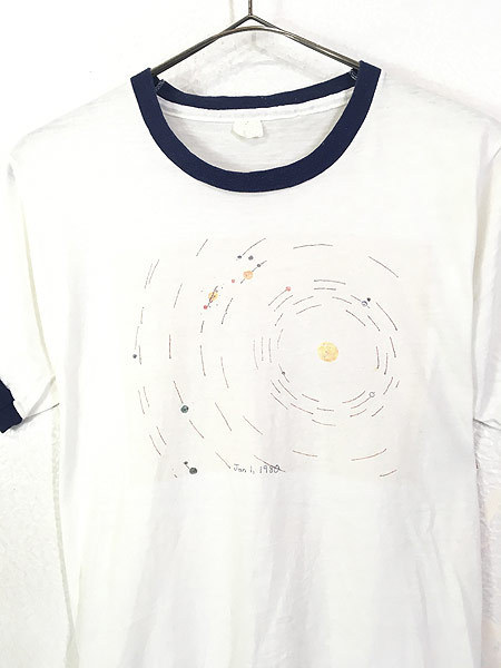  lady's old clothes 80s sun planet cosmos [Jan 1.1980] illustration print Lynn ga- T-shirt M rank old clothes 