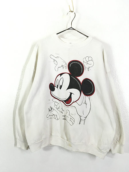 古着 90s USA製 Disney Mickey ミッキー 図解 プリント スウェット トレーナー XL 古着_画像1