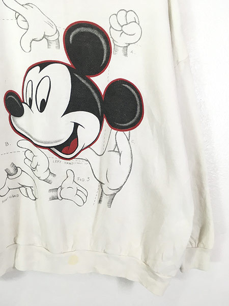 古着 90s USA製 Disney Mickey ミッキー 図解 プリント スウェット トレーナー XL 古着_画像3