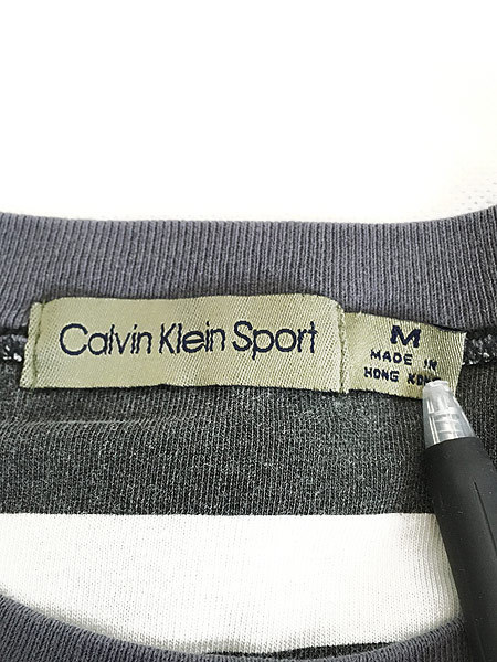 古着 90s CK Calvin Klein Sport 黒白 ボーダー 100%コットン Tシャツ M 古着_画像9