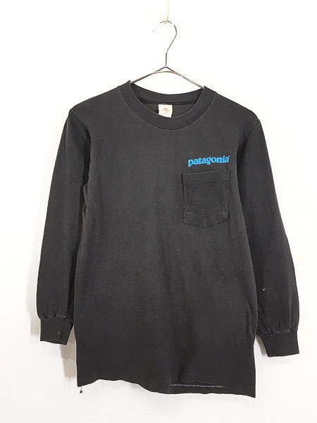 超格安価格 古着 80s 古着 L ロンT Tシャツ 長袖 ポケット付き プリント ロゴ フィッツロイ Patagonia Lサイズ 超格安価格 古着 80s 古着 L ロンT Tシャツ 長袖 ポケット付き プリント ロゴ フィッツロイ Patagonia Lサイズ