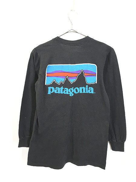 古着 80s Patagonia フィッツロイ ロゴ プリント ポケット付き 長袖 Tシャツ ロンT L 古着の画像3