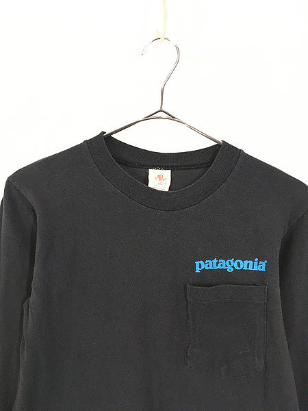 古着 80s Patagonia フィッツロイ ロゴ プリント ポケット付き 長袖 Tシャツ ロンT L 古着の画像2