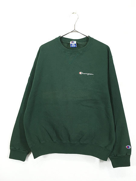 古着 90s USA製 Champion ワンポイント 前V スウェット トレーナー 緑 L 古着