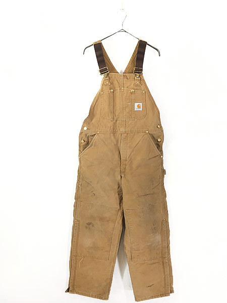 古着 90s USA製 Carhartt パデット ブラウン ダック Wニー ワーク オーバーオール W38 L29 古着