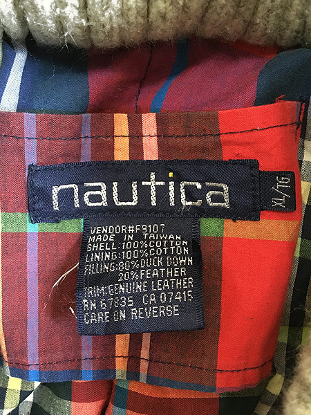 古着 90s Nautica 本革 レザー エルボー パッチ パデット ダウン ジャケット XL 古着_画像9