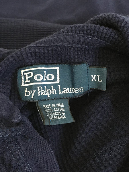 古着 Polo Ralph Lauren ポニー 刺しゅう サーマル スウェット パーカー 紺 XL 古着_画像6