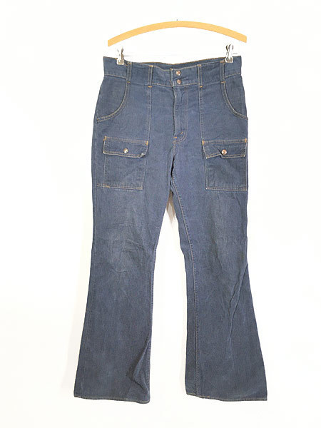 古着 70s Levi's 676-7618 濃紺 バットダイ デニム ブッシュ パンツ ジーンズ フレア W32 L32 古着_画像1