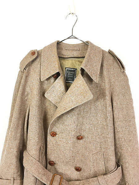 古着 70s Christian Dior ツイード調 ウール ダブルブレスト トレンチ