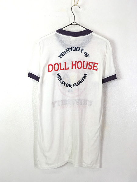 レディース 古着 80s devknit 「DOLL HOUSE」 カレッジ 両面 プリント リンガー Tシャツ XL 古着_画像3