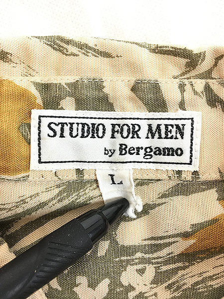古着 90s Studio for Men by Bergamo フラワー アート 半袖 ボックス リネン レーヨン シャツ L 古着_画像6