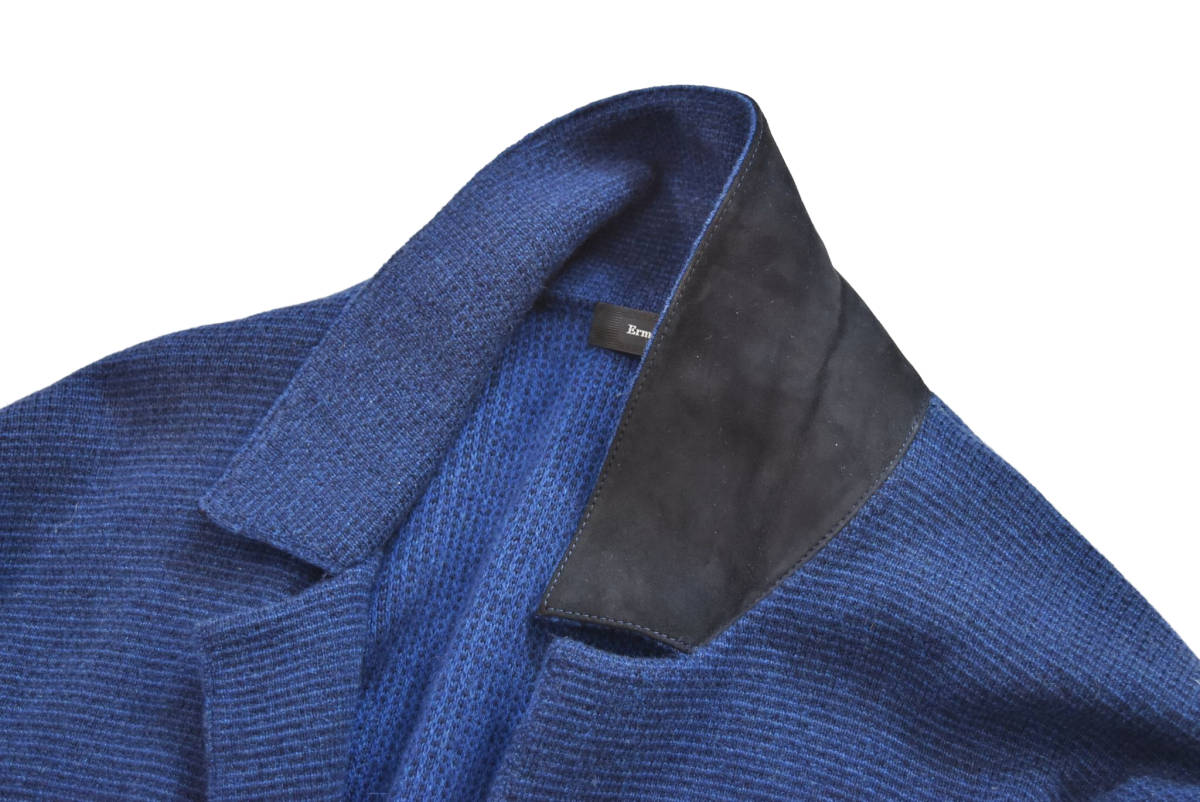 定価30万円「エルメネジルドゼニア」至極のカシミヤ&コットン!! トロトロのニットジャケット ネイビー 50 L 5