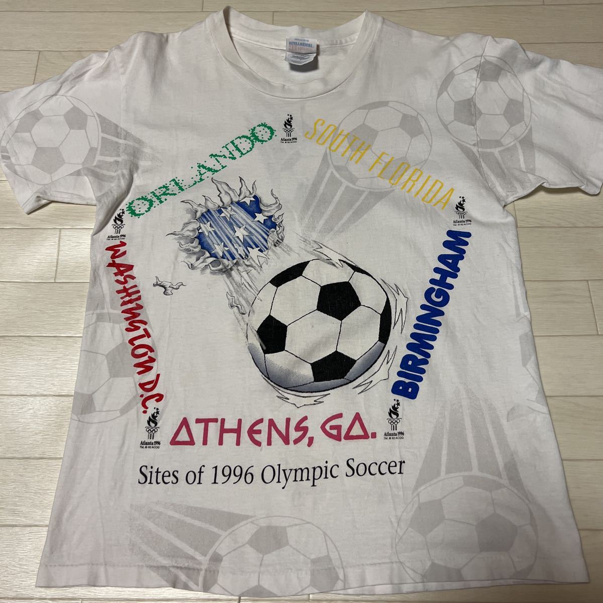 90s USA製 Atlanta Olympic アトランタオリンピック 1996 Sites of 1996 Olympic Soccer 92 ACOG プリント ビンテージ 半袖Tシャツ_画像1