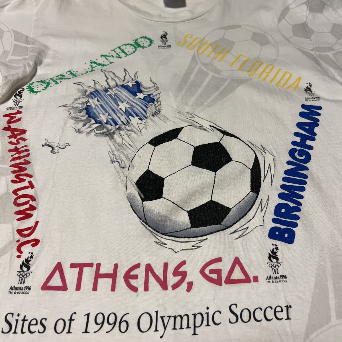 90s USA製 Atlanta Olympic アトランタオリンピック 1996 Sites of 1996 Olympic Soccer 92 ACOG プリント ビンテージ 半袖Tシャツ_画像2