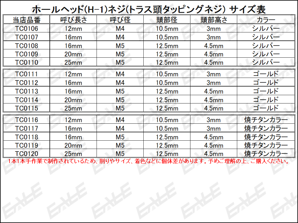 M4×12mm SUSステンレス ホールヘッドネジ H-1 タッピングネジ トラス頭 フランジ カウルなどに 焼チタンカラー TC0116_出品はM4の焼チタンカラーの12mmです。