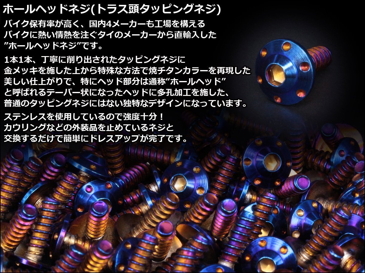 M4×12mm SUSステンレス ホールヘッドネジ H-1 タッピングネジ トラス頭 フランジ パネルなどに 焼チタンカラー TC0116_出品はM4の焼チタンカラーの12mmです。