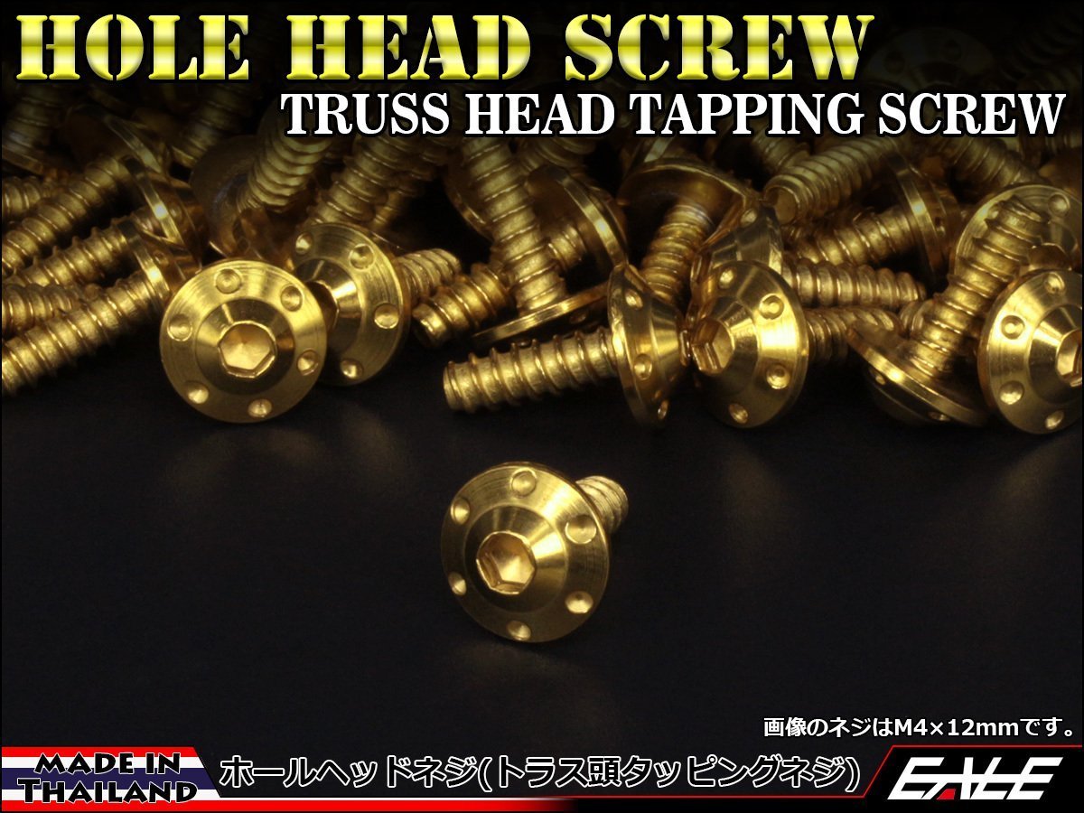 M4×12mm SUSステンレス ホールヘッドネジ H-1 タッピングネジ トラス頭 フランジ カウルやパネルなどに ゴールド TC0111_画像1