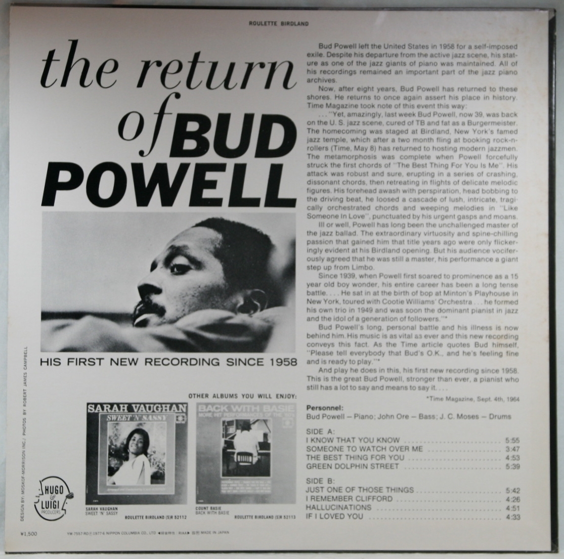 中古LP「THE RETURN OF BUD POWELL / リターン・オブ・バド・パウエル」BUD POWELL_画像2
