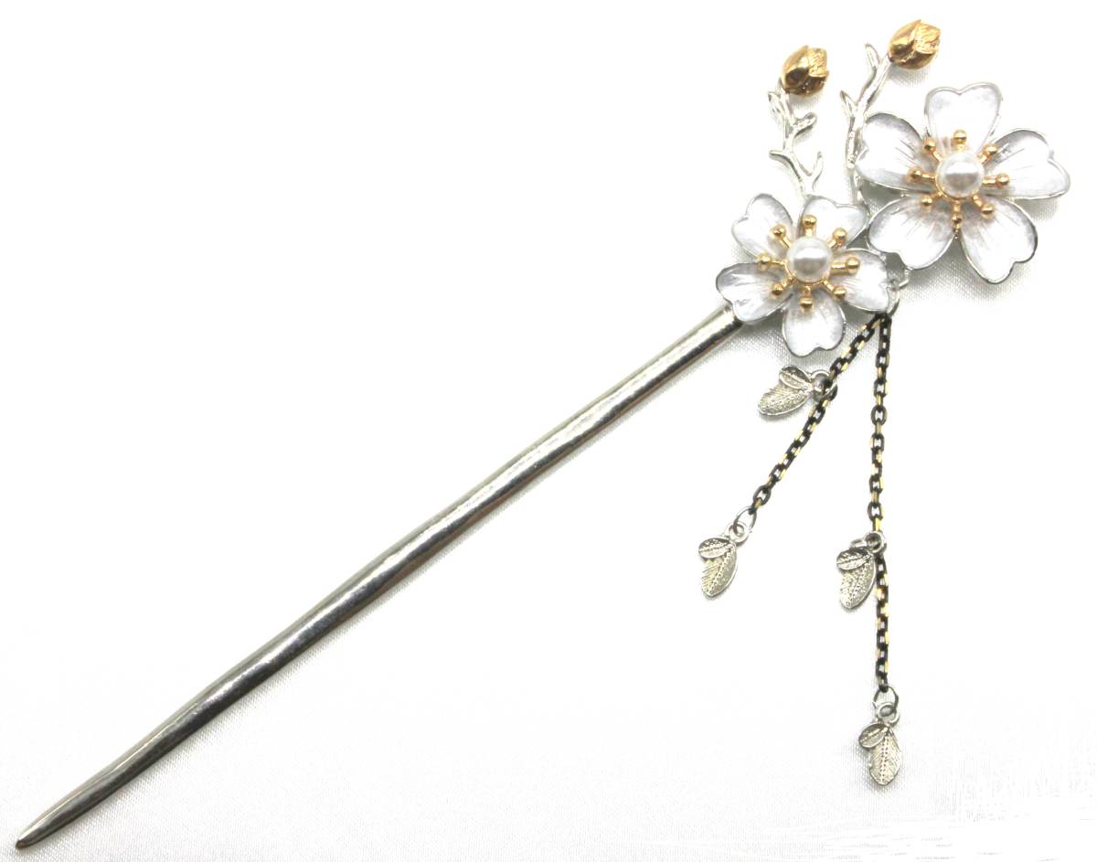  super-discount popular stylish lovely . ornamental hairpin 1 psc hair ornament Japanese clothes tomesode yukata metal flower Sakura flower . pearl pair silver hair accessory silver 