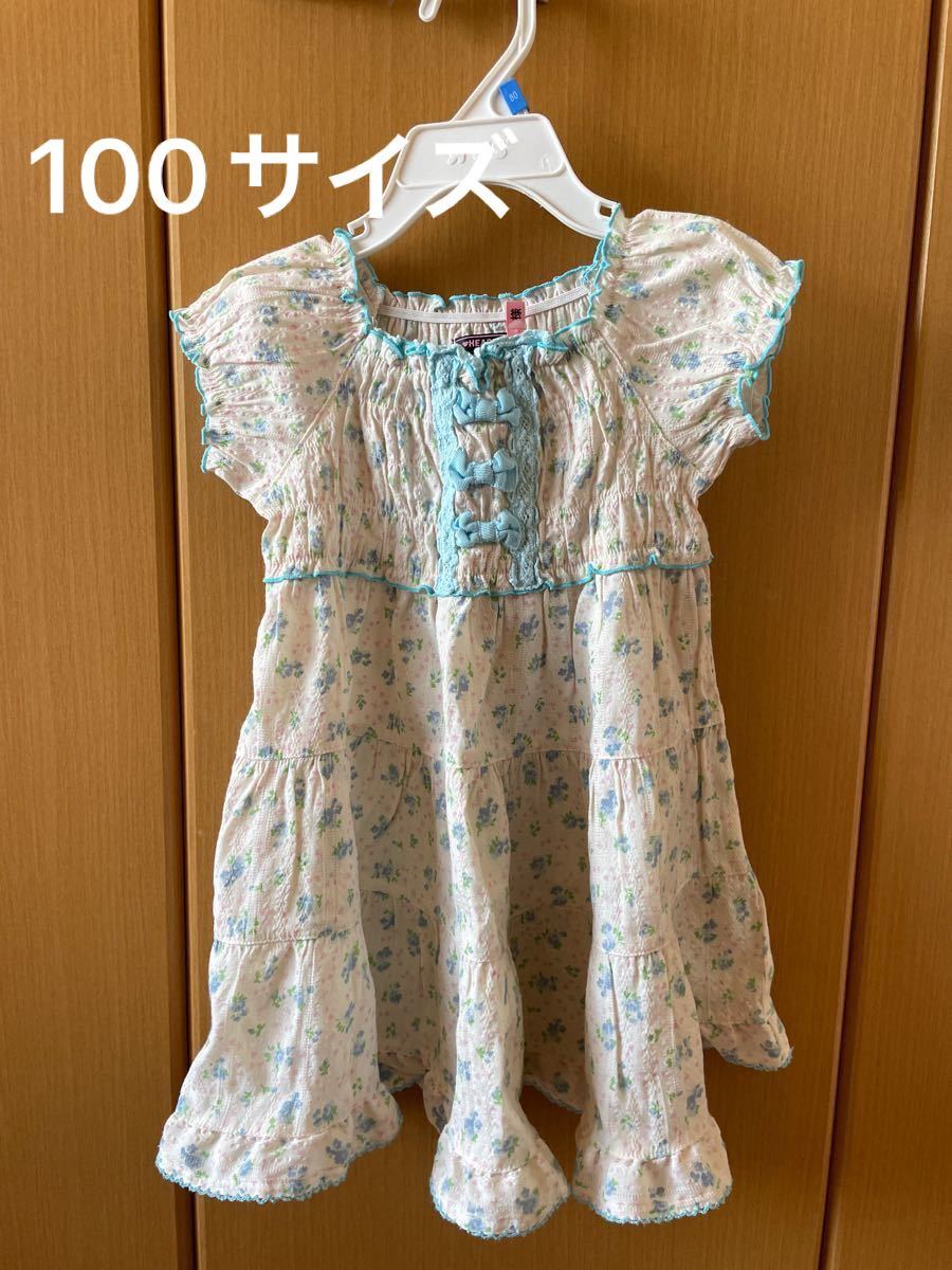 子供服　ワンピース　 お花　夏　100サイズ　夏服　ブルー　リボン　可愛い　フリル　花柄　キッズ服