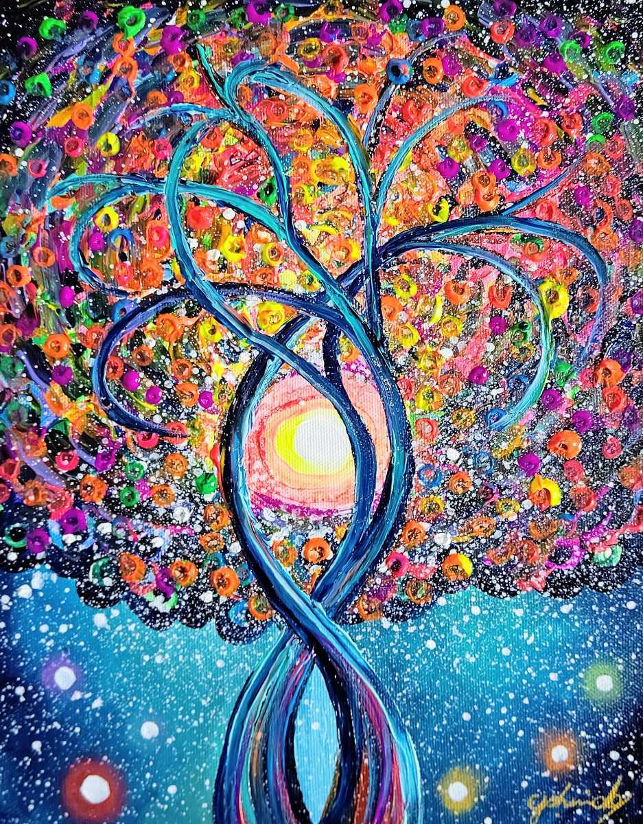 新藤淑子【生命の樹】1点物。真作。原画。絵画。直筆サイン 新藤淑子【生命の樹】1点物。真作。原画。絵画。直筆サイン