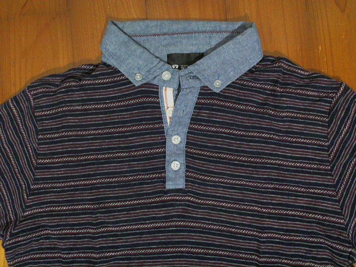 *[TK PIXPICE] хлопок & лен хлопок &linen рубашка-поло с коротким рукавом половина кнопка рубашка с коротким рукавом M темно синий красный индиго Takeo Kikuchi 