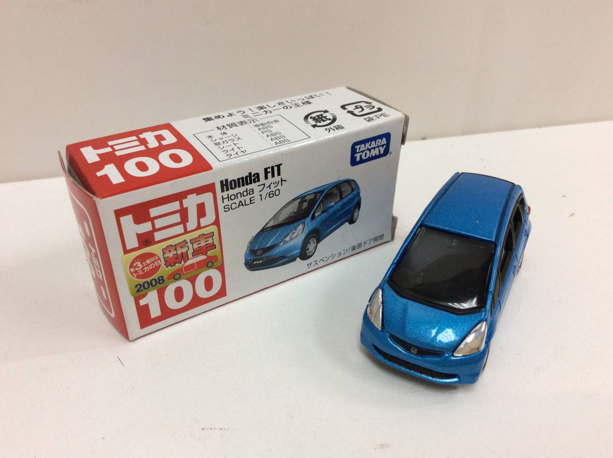 800-186■トミカ 赤箱 100 ホンダ フィット ブルー/青 2008年 新車 honda FIT tomica_画像1