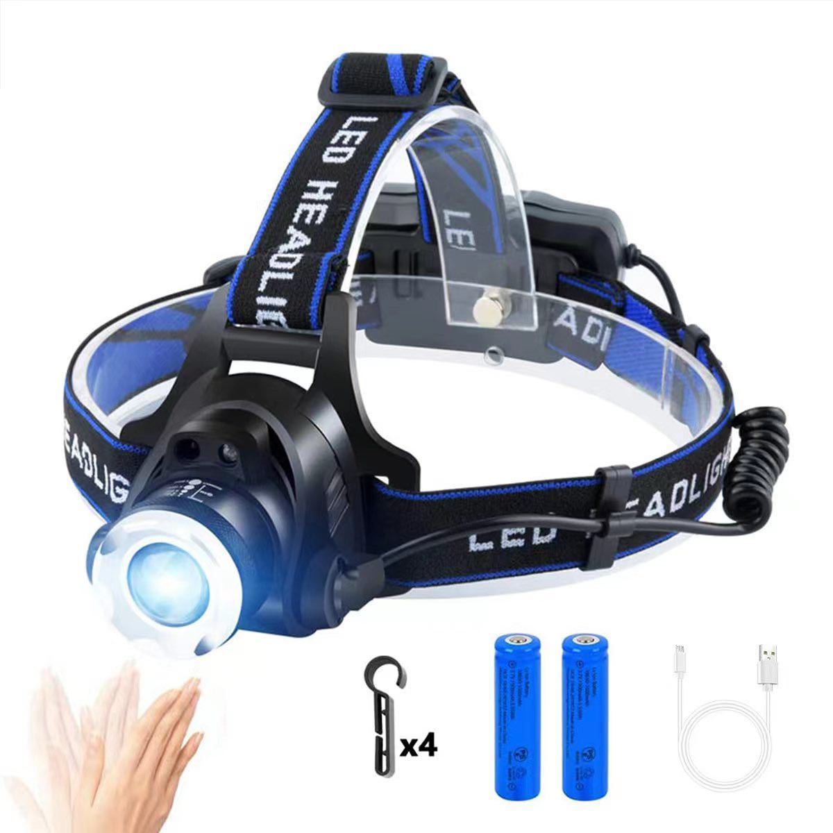 LEDヘッドライト センサー USB充電式 4モード 高輝度 明るい 作業用ライト 防水 作業 キャンプ 散歩 登山 釣り 防災