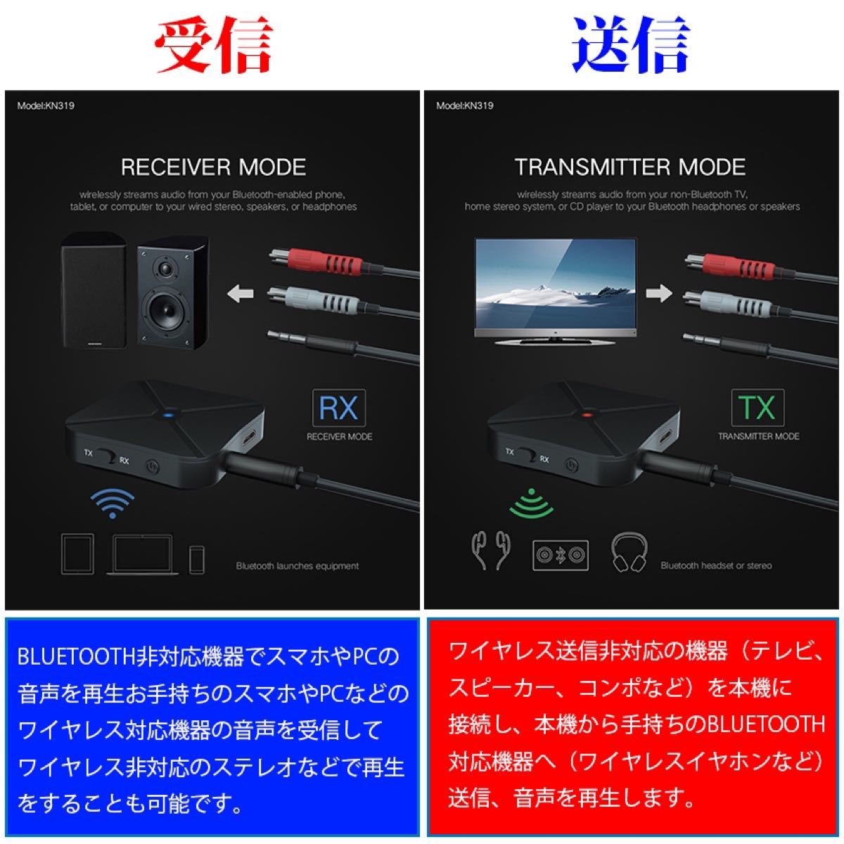 Bluetooth5.0トランスミッター レシーバー受信機発信機無線TX RX 3.5mmオーディオ イヤホン テレビ 車載 CD
