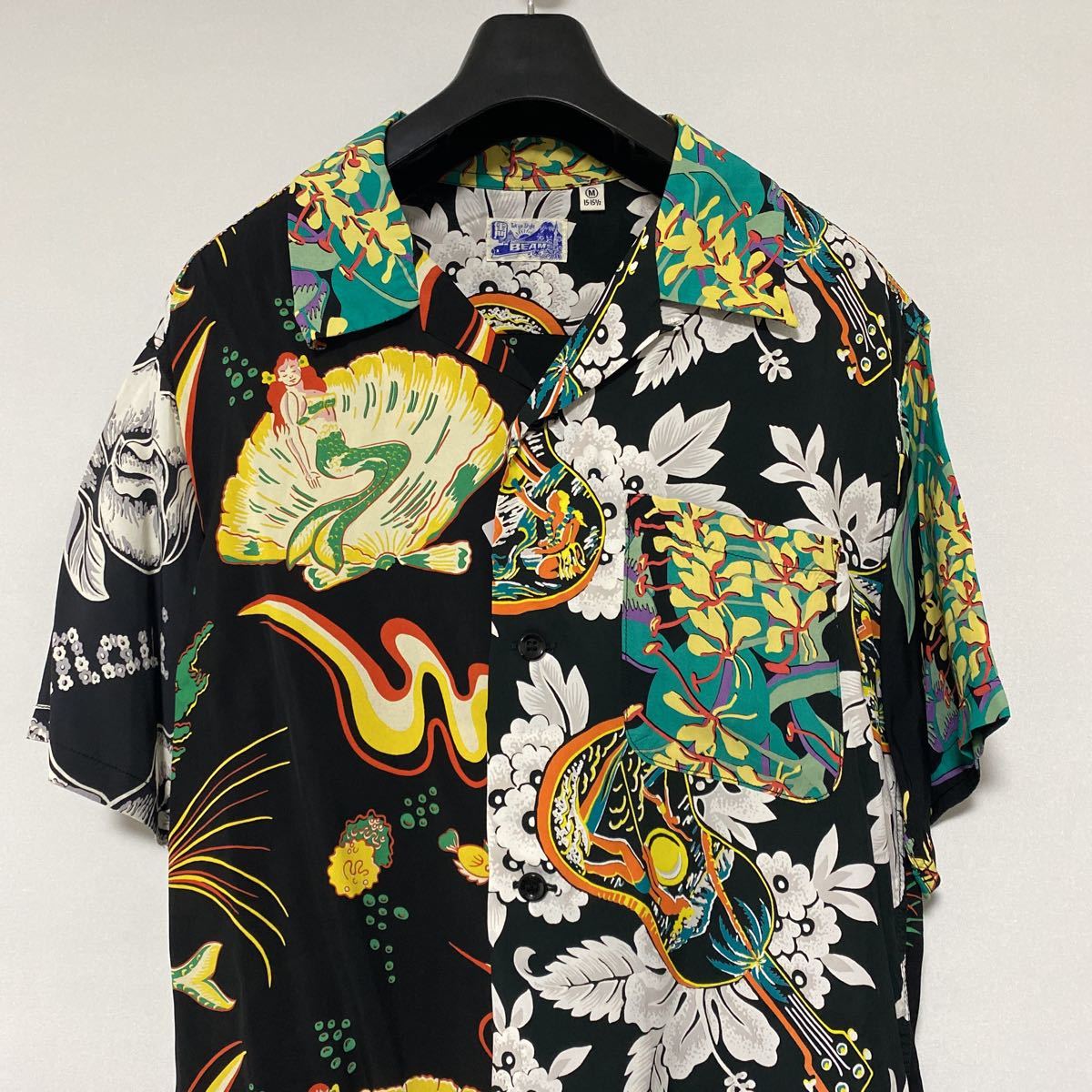 新品 beams 別注 雷門 レーヨン クレイジー アロハ シャツ M ビームス