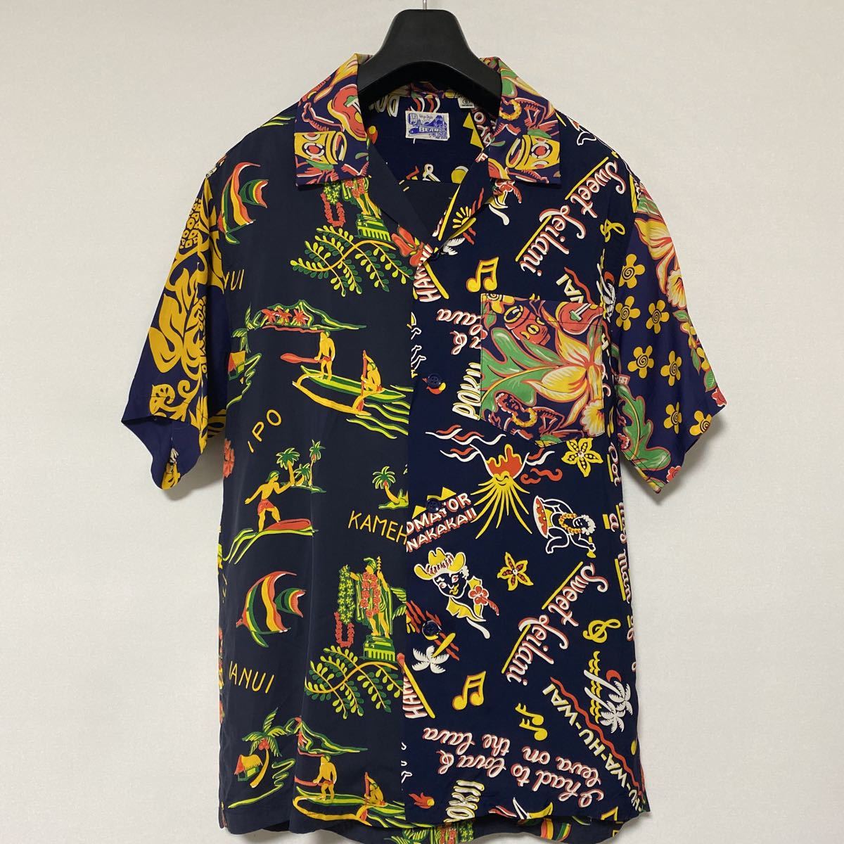 美品 beams 別注 雷門 クレイジー ハワイアン シャツ S SUN SURF