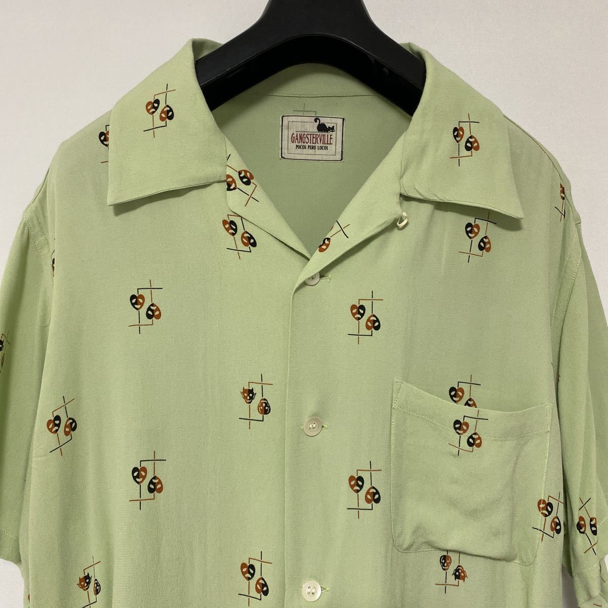 美品 gang ster ville 2 FACE レーヨン アロハ シャツ XL 泣き 笑い