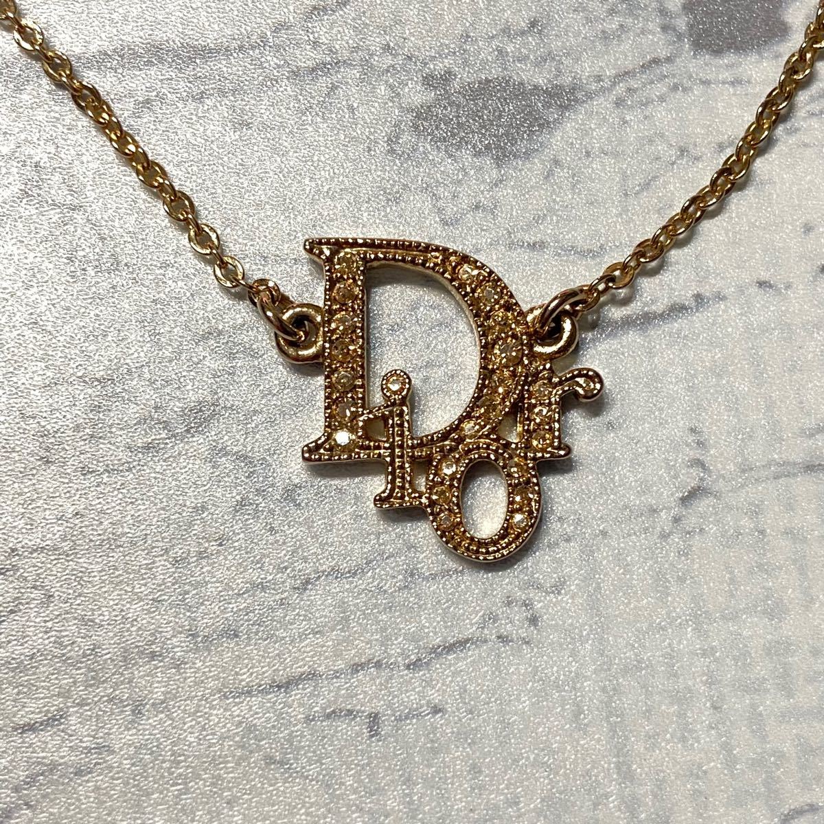 Christian Dior クリスチャンディオール ロゴ ストーン ネックレス