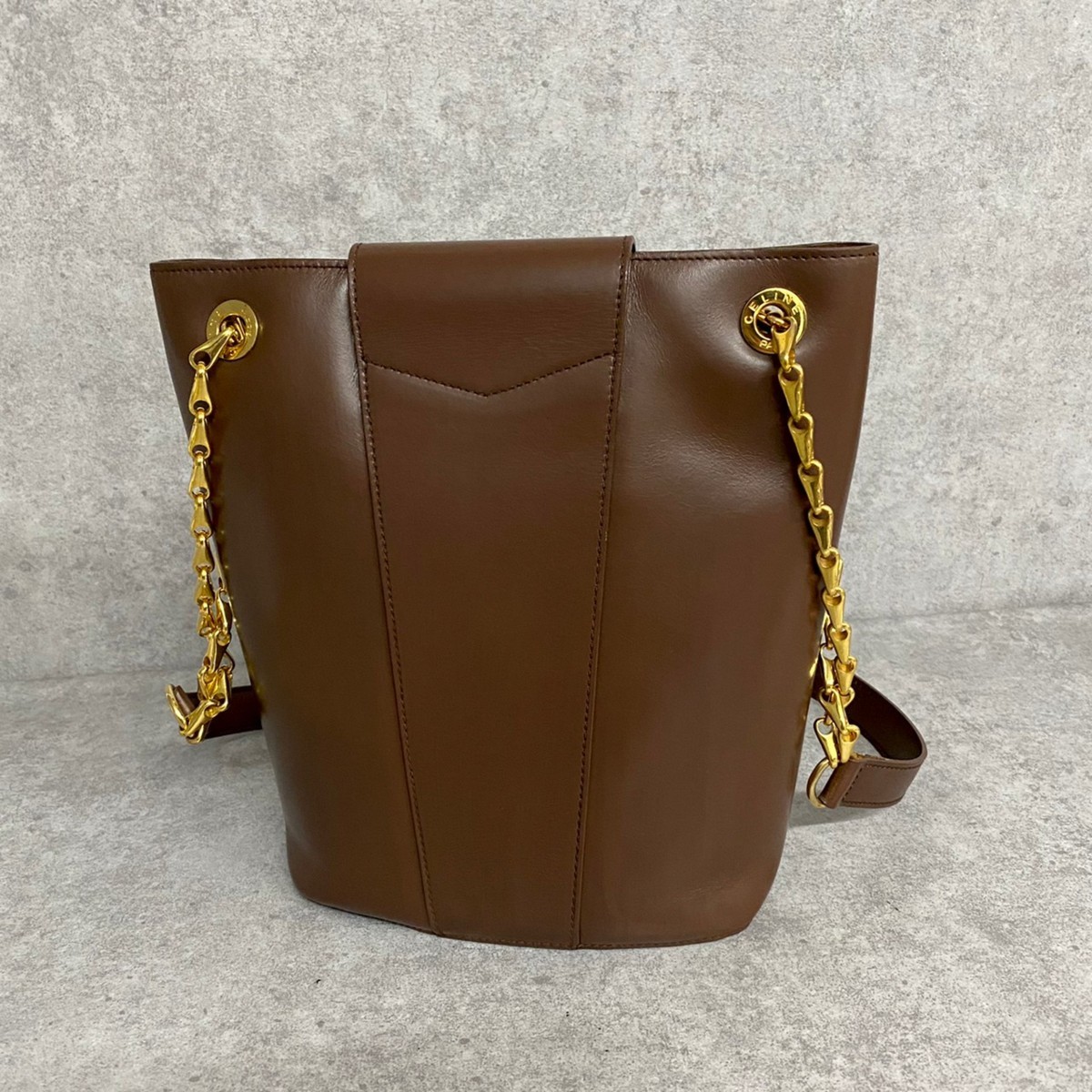 1円 極美品 保存袋付き CELINE セリーヌ サークルロゴ 金具 レザー 本革 バニティバッグ チェーン ショルダーバッグ ブラウン 29328_画像3