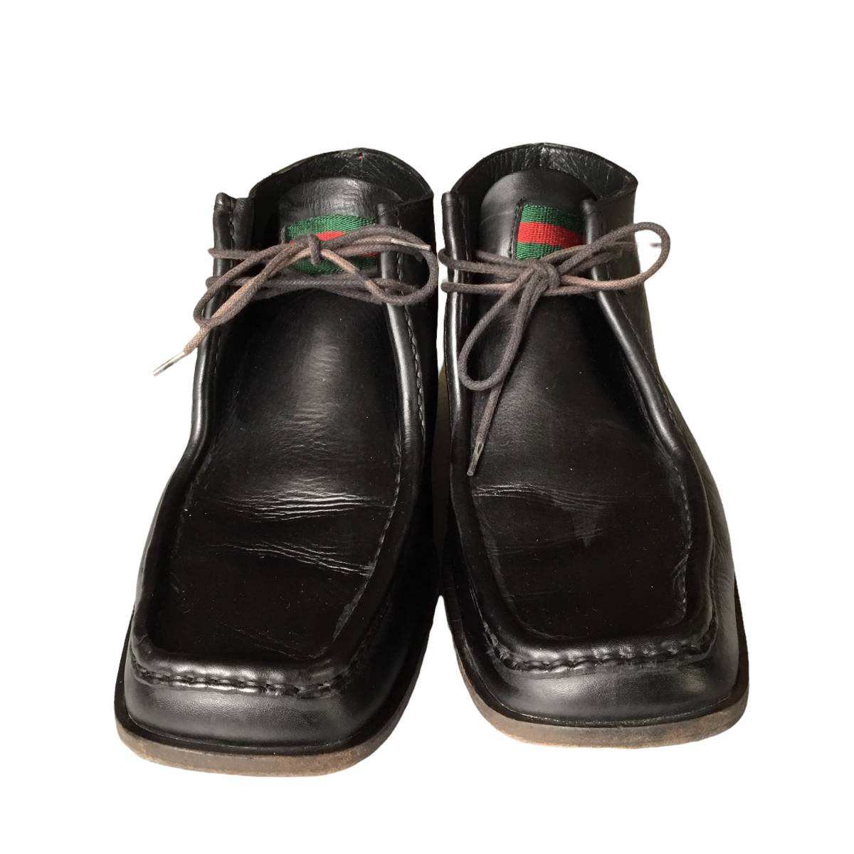 グッチ GUCCI メンズ ブーツ オブリークトゥ 本革 26.5 ブラック ...