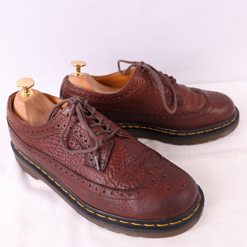 ドクターマーチン UK9/27.5cm-28.0cm/5ホール 茶 ブラウン ウィングチップ メンズ ブーツ dr.martens 中古 古着 レザー dm3145の画像6