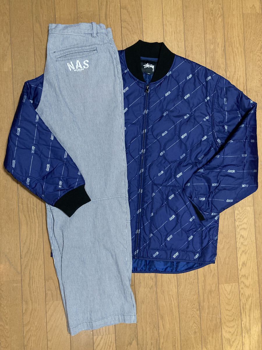 国内初の直営店 nas NIKE ナイキ L ジャケット 薄手 ダウン キルティング ステューシー ヒッコリー (d4) L ダブルニー ジャンパー、ブルゾン