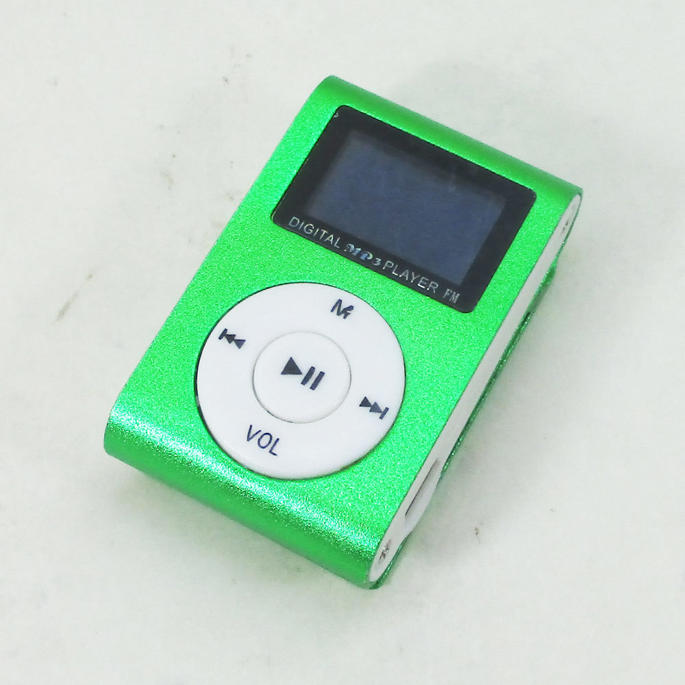 MP3 player aluminium LCD screen attaching clip microSD type MP3 player green x1 pcs * free shipping outside fixed form 