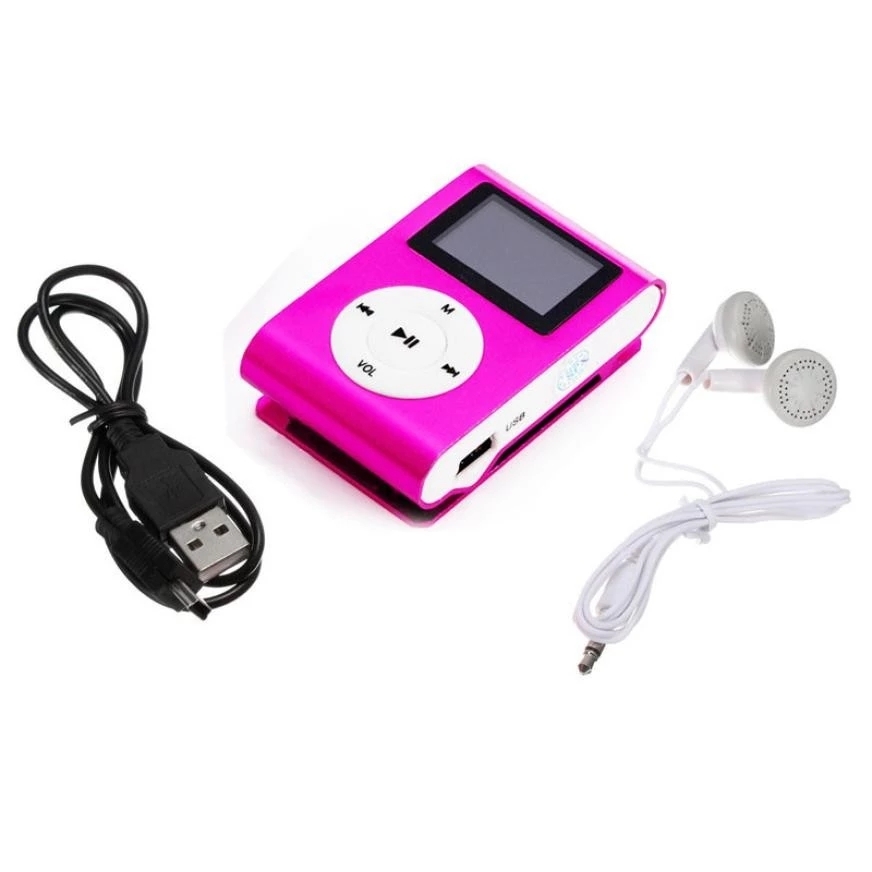 MP3 player aluminium LCD screen attaching clip microSD type MP3 player green x1 pcs * free shipping outside fixed form 