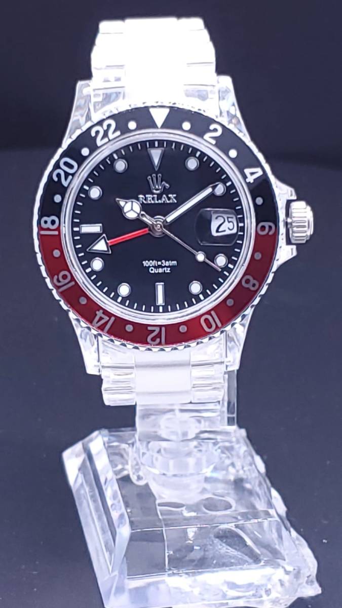 RELAX リラックス王冠ロゴ腕時計大人気GMT 赤/黒世田谷ベース所