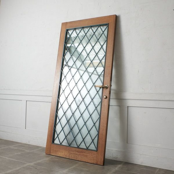 IZ60122F★ヴィンテージ ガラス ドア オーク ウッド 格子 建材 建具 建材 室内扉 ブロカント DIY ディスプレイ 装飾 リノベーション