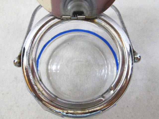 [ Showa Retro glass made sugar pot blue width .] sugar inserting / blue. line { inspection : coffee shop / coffee / black tea }